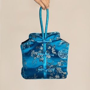 Bright Blue Oriental Design Embroidered Mini Purse